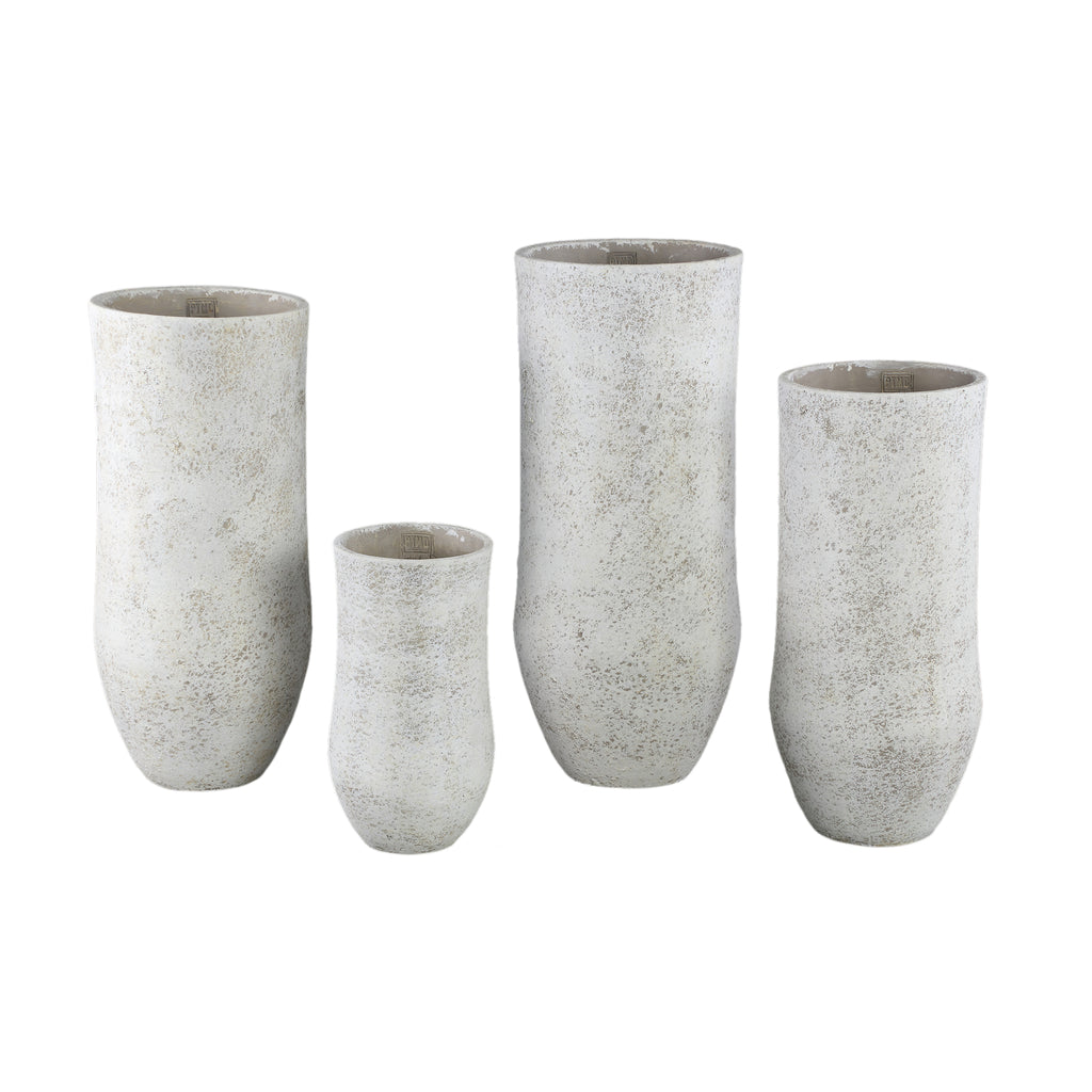 livinglovely.nl - Dorin White cement minimal high round pot L PTMD - Pot - PTMD - livinglovely.nl