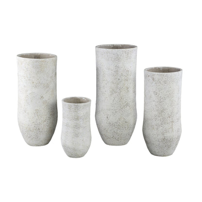 livinglovely.nl - Dorin White cement minimal high round pot L PTMD - Pot - PTMD - livinglovely.nl