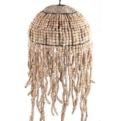 livinglovely.nl - Doritty Naturel hanging lamp wood beaded round PTMD - Hanglamp - PTMD - livinglovely.nl