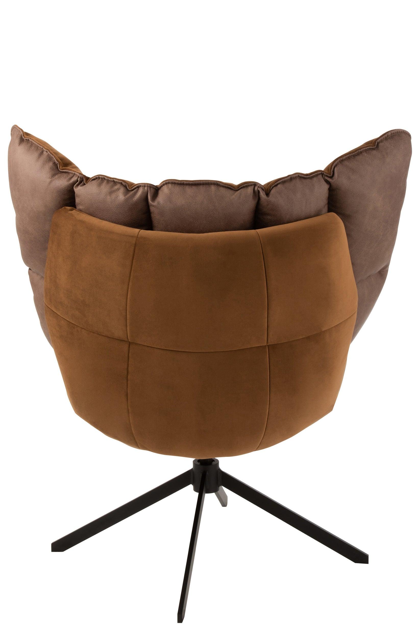 livinglovely.nl - Draai Stoel Relax Kussen Op Frame Textiel/Metaal Roest Bruin - Fauteuil - J-Line - livinglovely.nl