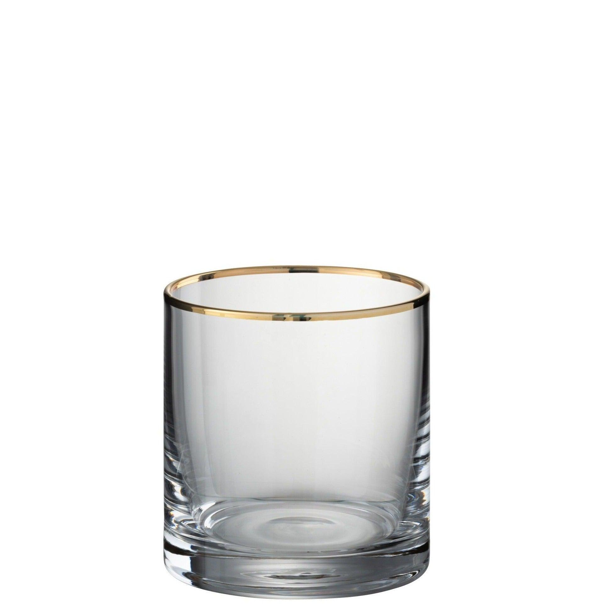 livinglovely.nl - Drinkglas Rand Cilinder Glas Transparant Goud - Glas - J-Line - livinglovely.nl