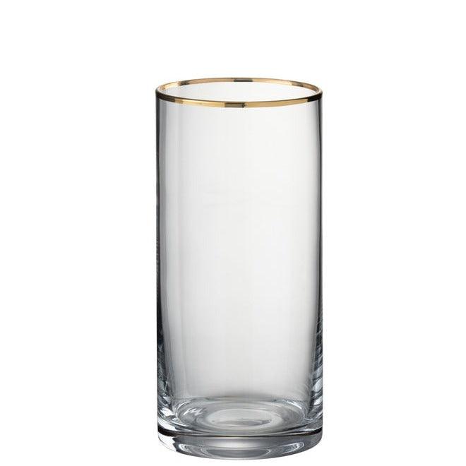 livinglovely.nl - Drinkglas Rand Cilinder Hoog Glas Transparant Goud - Glas - J-Line - livinglovely.nl