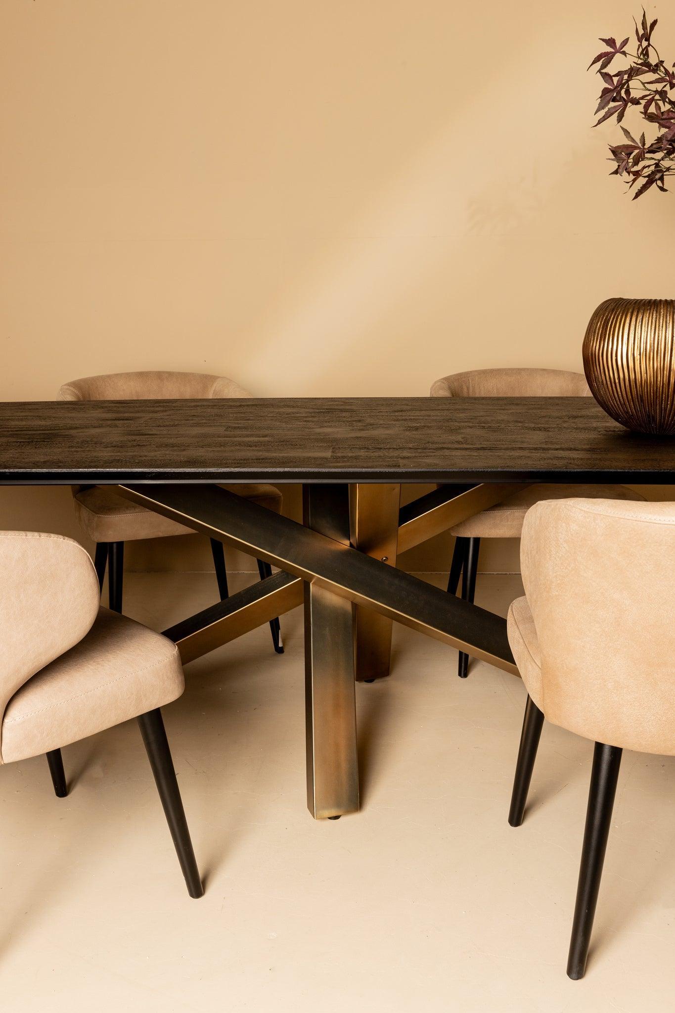 livinglovely.nl - Eettafel Alore Brown on Gold Rectangle PTMD - 280 cm - Eetkamertafel - PTMD - livinglovely.nl