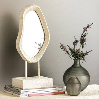 livinglovely.nl - Eilish White poly organic mirror on mdf base high PTMD - Spiegel - PTMD - livinglovely.nl