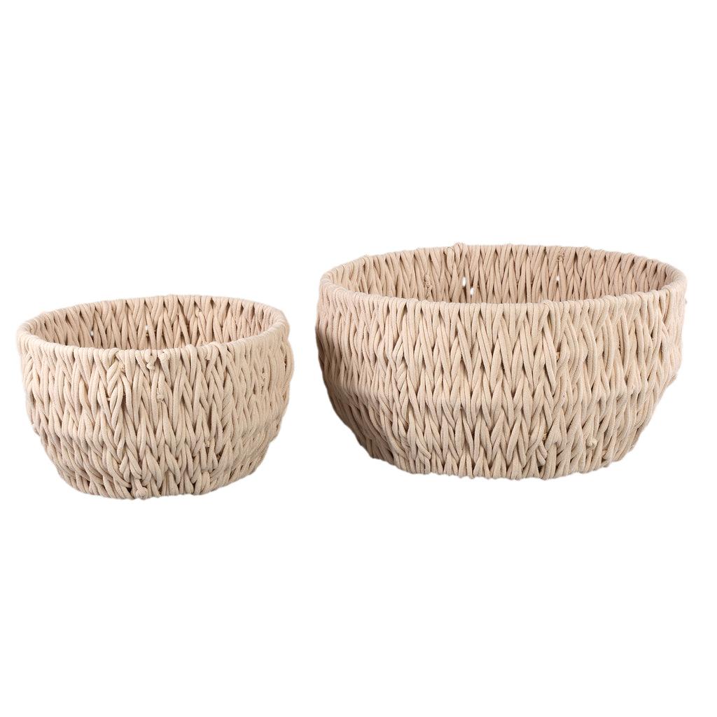 livinglovely.nl - Elliot Beige linen rope round basket wide Set van 2 PTMD - Mand - PTMD - livinglovely.nl