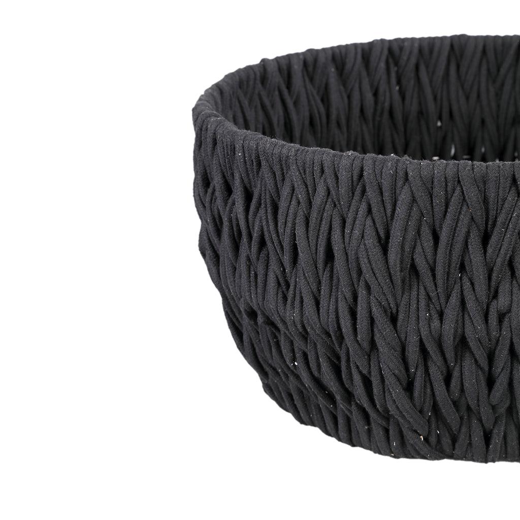 livinglovely.nl - Elliot Black linen rope round basket wide Set van 2 PTMD - Mand - PTMD - livinglovely.nl