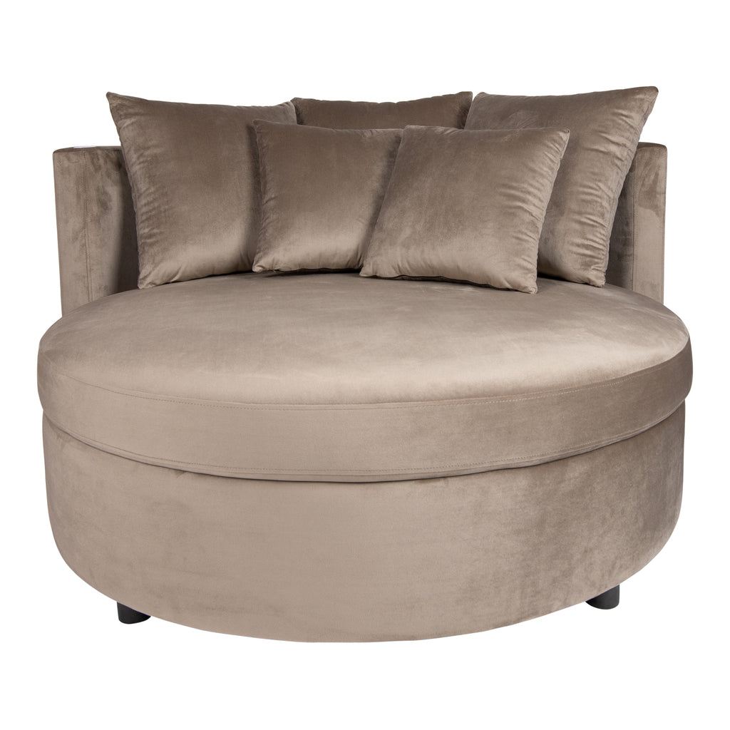 livinglovely.nl - Fayen Fauteuil - Ø121x68cm - Velvet - Zand PTMD - Fauteuil - PTMD - livinglovely.nl