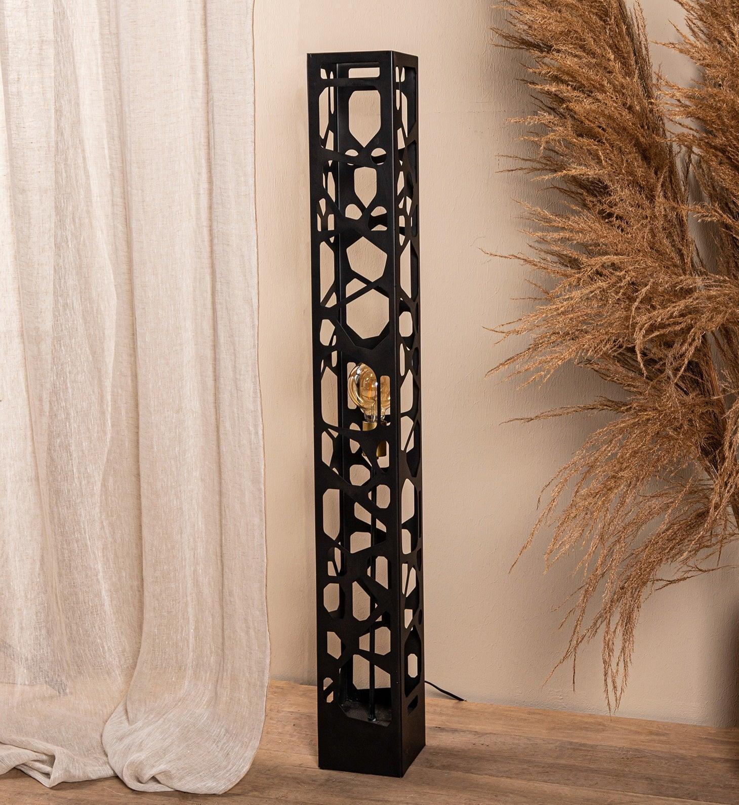 livinglovely.nl - Ferdin Black metal floor lamp shaped holes PTMD - Vloerlamp - PTMD - livinglovely.nl