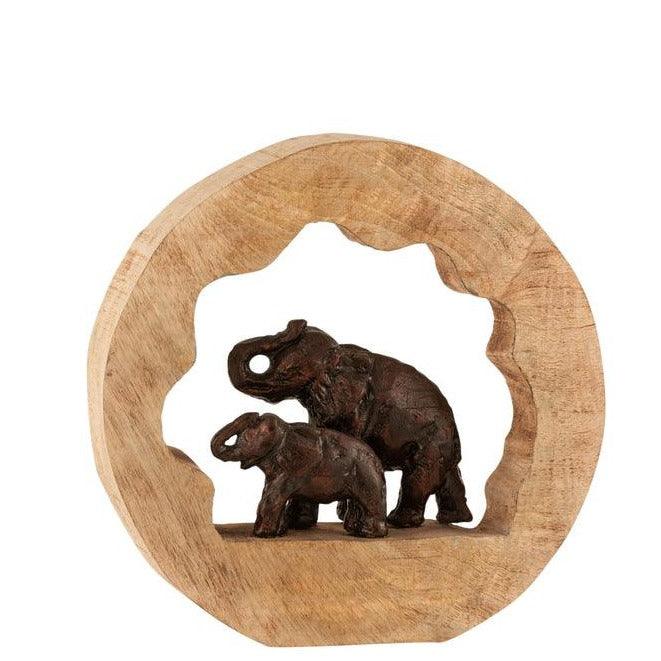 livinglovely.nl - Figuur Olifant + Kind Mango Hout Aluminium Brons Small - Beeld - J-Line - livinglovely.nl