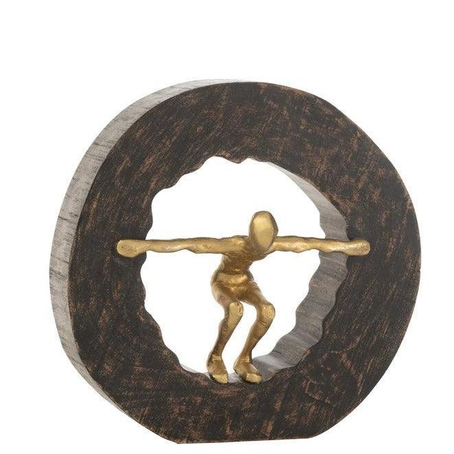 livinglovely.nl - Figuur Vallend Hout Metaal Zwart Goud - Beeld - J-Line - livinglovely.nl