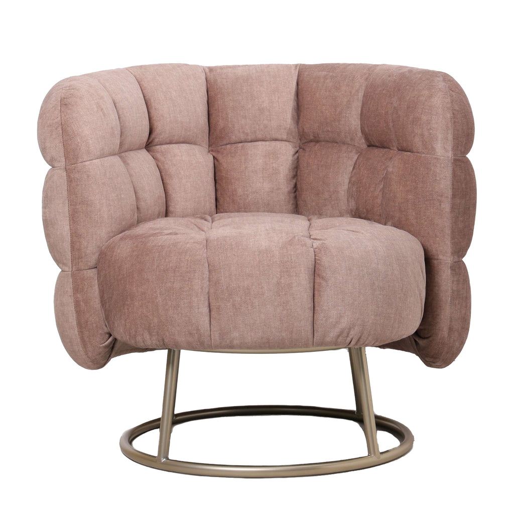 livinglovely.nl - Fluffy Pink fauteuil vogue 3 antelope gold base PTMD - Fauteuil - PTMD - livinglovely.nl