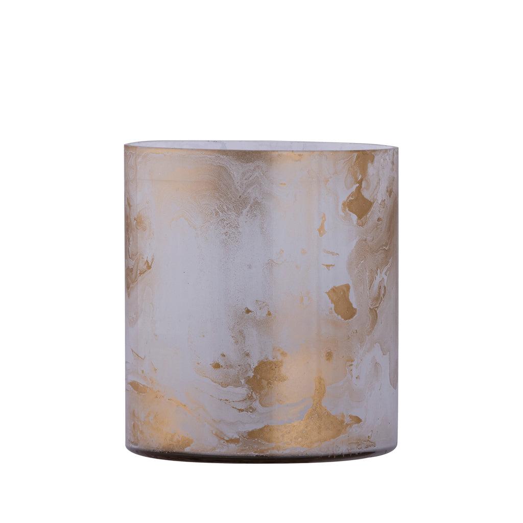 livinglovely.nl - Georgie White glass tealight gold marble finish M PTMD - Kaarshouder - PTMD - livinglovely.nl