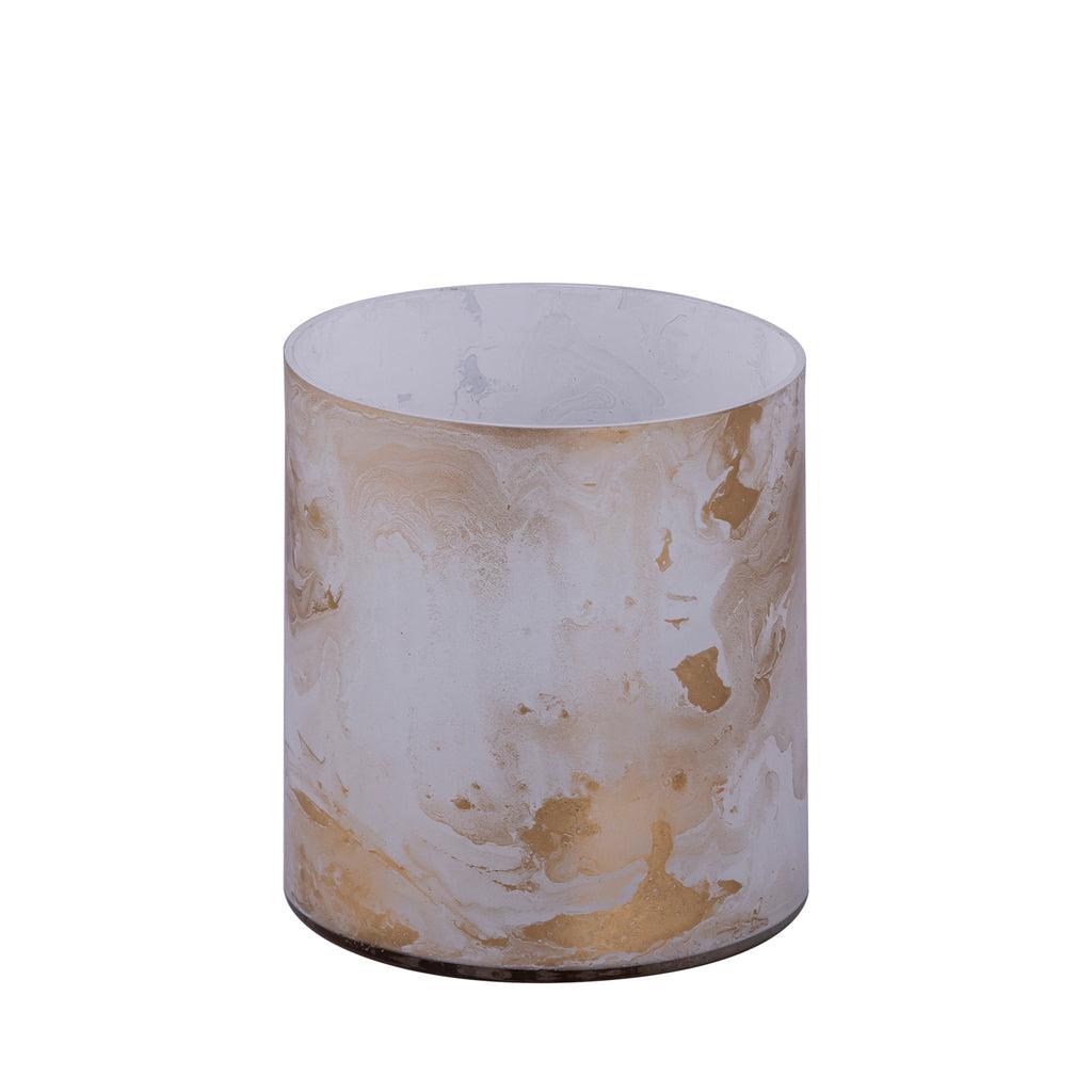 livinglovely.nl - Georgie White glass tealight gold marble finish M PTMD - Kaarshouder - PTMD - livinglovely.nl