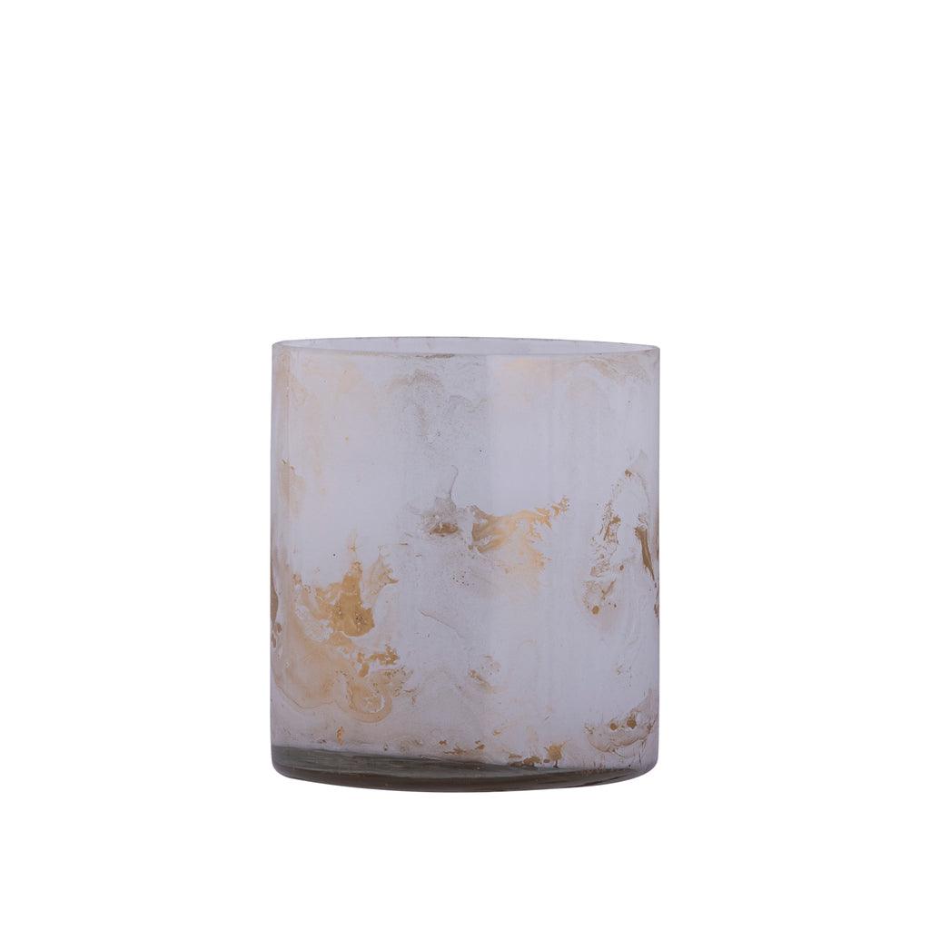 livinglovely.nl - Georgie White glass tealight gold marble finish S PTMD - Kaarshouder - PTMD - livinglovely.nl