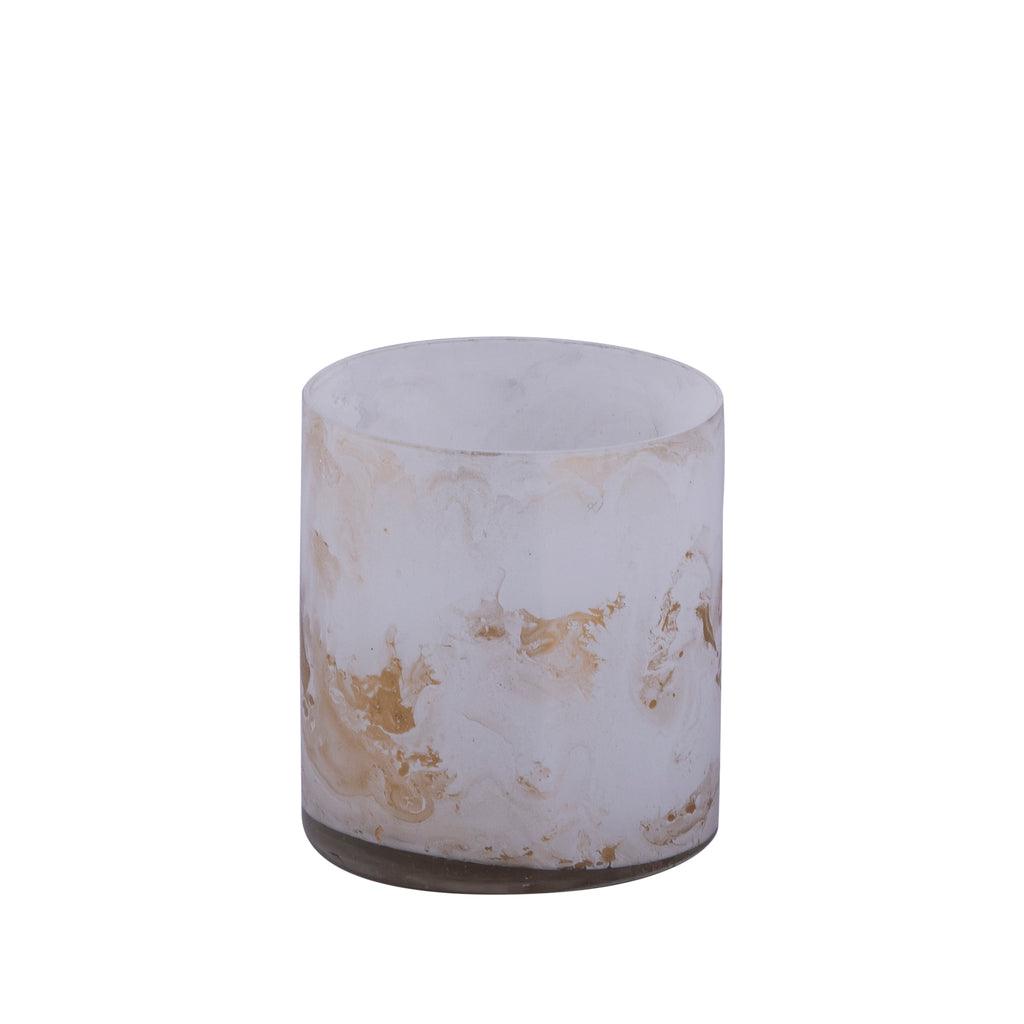 livinglovely.nl - Georgie White glass tealight gold marble finish S PTMD - Kaarshouder - PTMD - livinglovely.nl