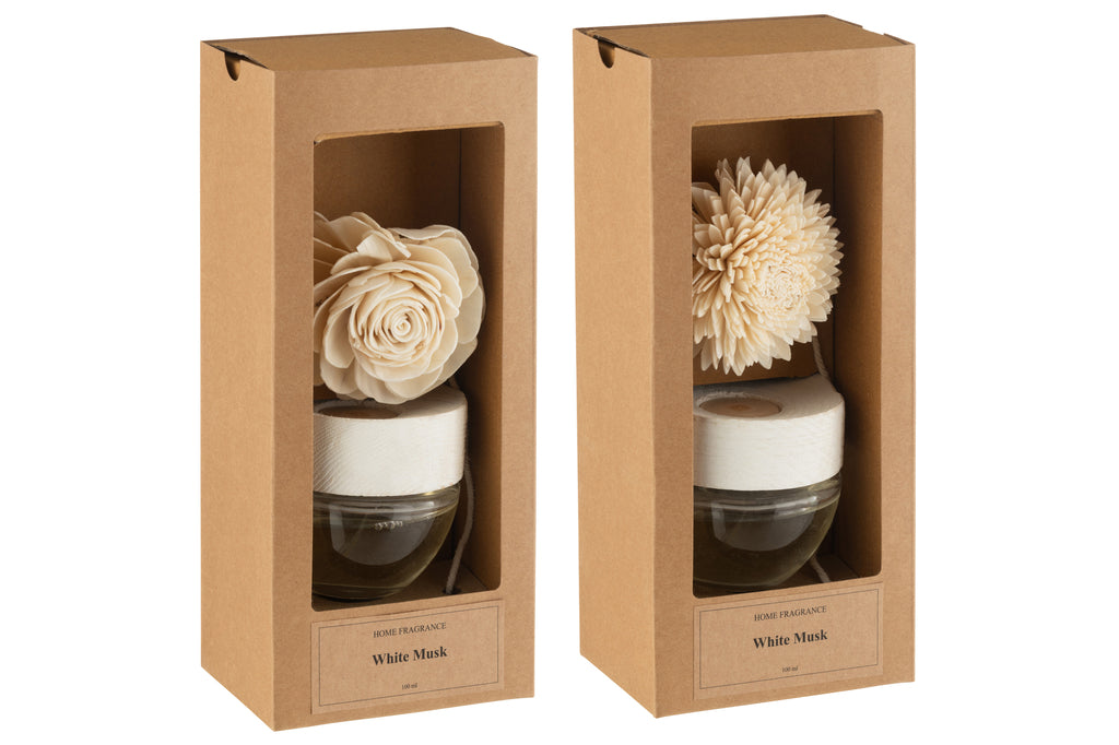 livinglovely.nl - Geurolie+Bloem Glas Wit Set van 2 - - J-Line - livinglovely.nl