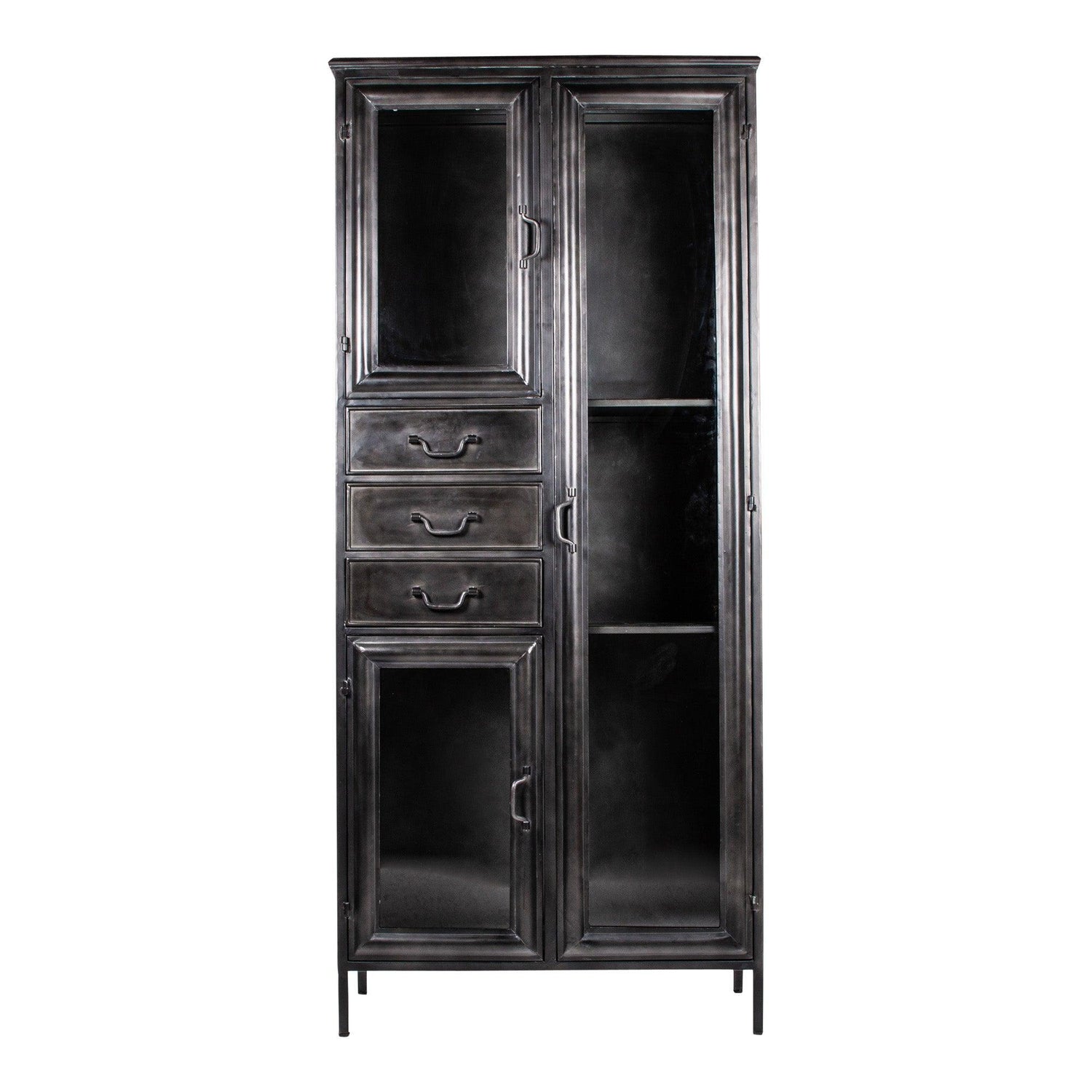 livinglovely.nl - Gijs Black Metal Cabinet Glass Doors PTMD - Kast - PTMD - livinglovely.nl