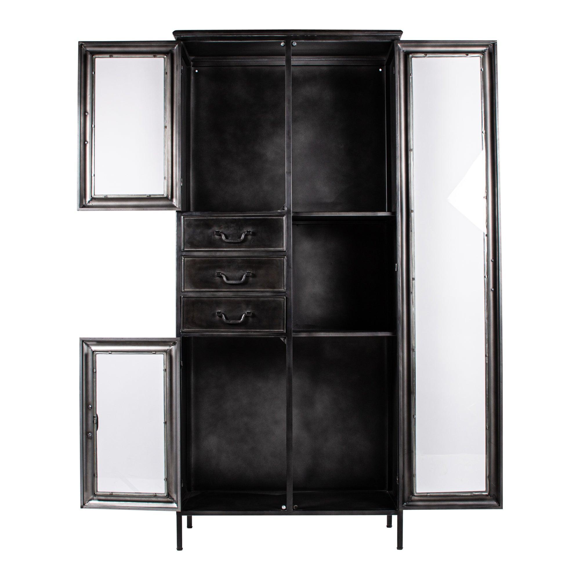 livinglovely.nl - Gijs Black Metal Cabinet Glass Doors PTMD - Kast - PTMD - livinglovely.nl