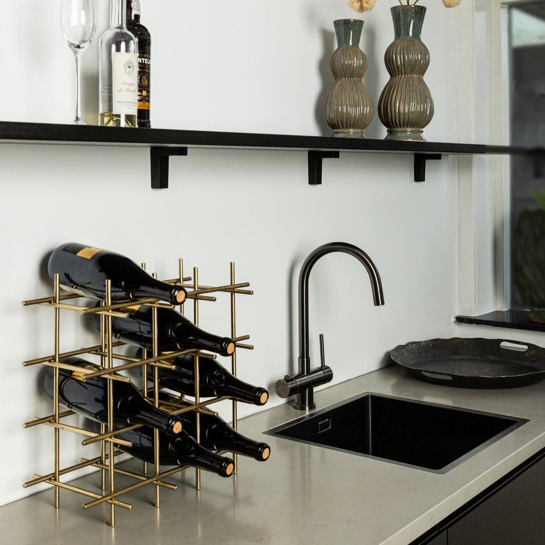 livinglovely.nl - Gordo Brass Steel Square open Frame Wine Rack PTMD - Wijnrek - PTMD - livinglovely.nl