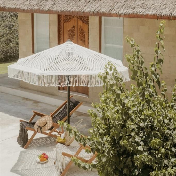 livinglovely.nl - Handgeknoopte Parasol - White Sand - 250cm - Handgeknoopte parasol - Todo Bien - livinglovely.nl