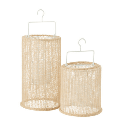 livinglovely.nl - Hang lantaarn Cilinder Metaal/Polyester Beige Small - Lantaarn - J-Line - livinglovely.nl