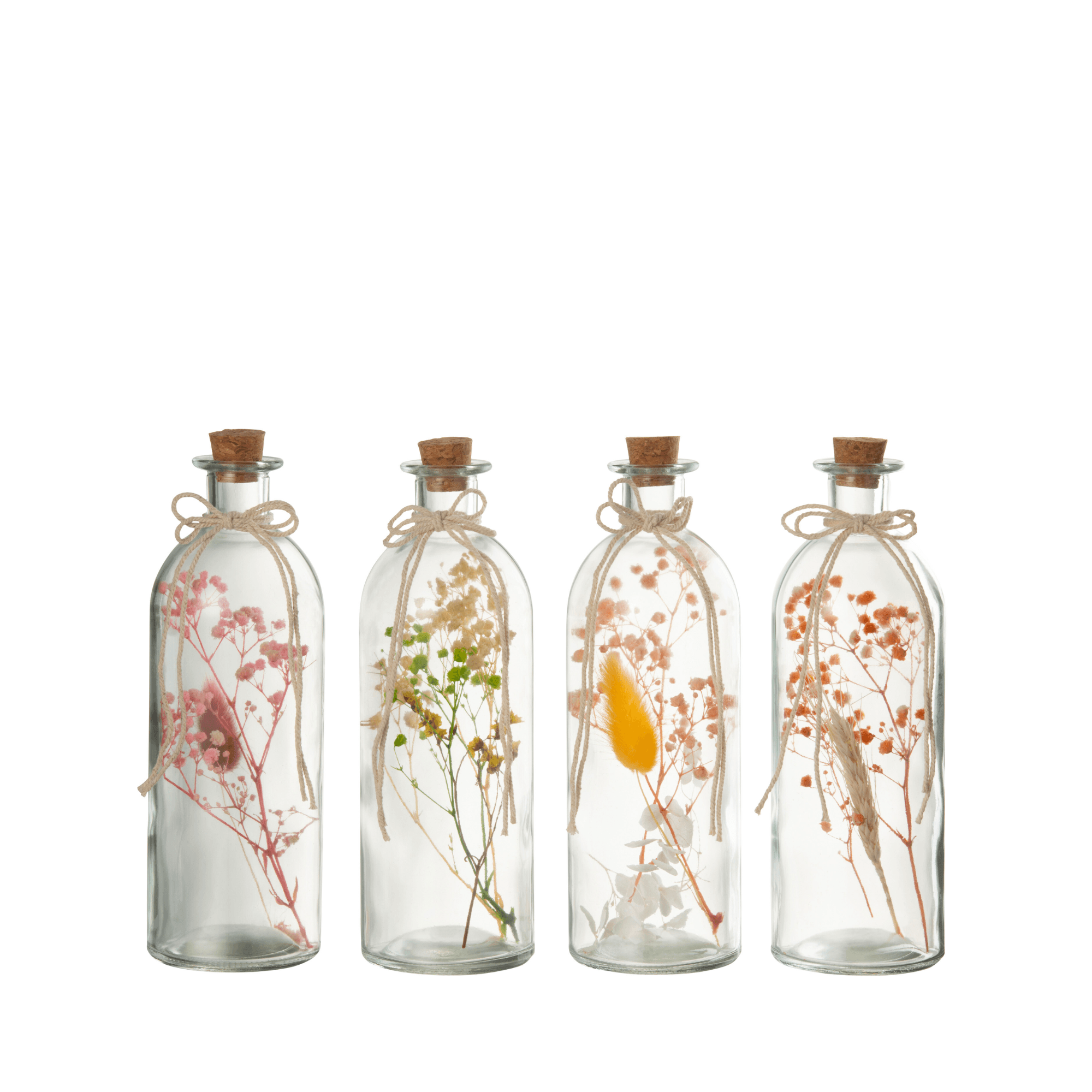 livinglovely.nl - Hangende Flessen Kleurrijk Gedroogde Bloemen Glas Mix Large Set van 4 - - J-Line - livinglovely.nl