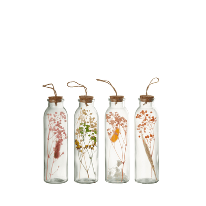 livinglovely.nl - Hangende Flessen Kleurrijk Gedroogde Bloemen Glas Mix Medium Set van 4 - - J-Line - livinglovely.nl