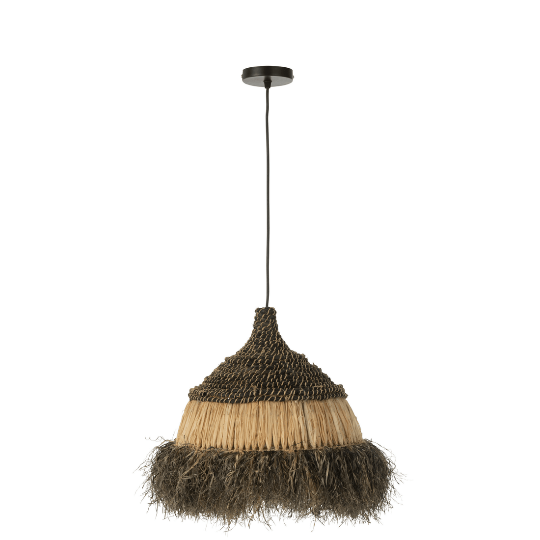 livinglovely.nl - Hanglamp Rond Raffia Zwart/Naturel Small - Hanglamp - J-Line - livinglovely.nl