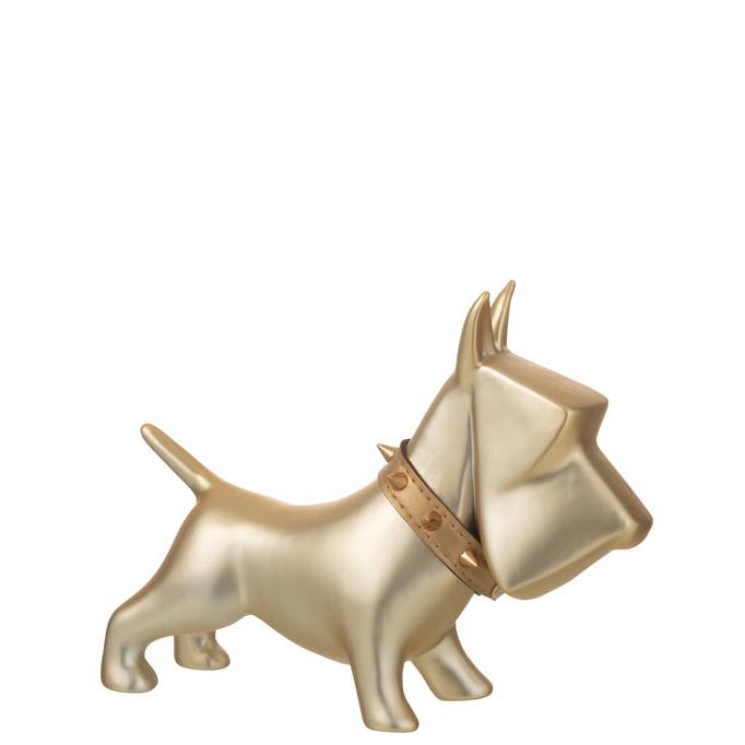 livinglovely.nl - Hond Keramiek Goud Medium - Beeld - J-Line - livinglovely.nl