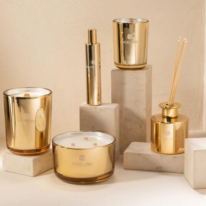 livinglovely.nl - Interieurspray Excellent Golden Honey Goud 50ML - Geurstokjes - J-Line - livinglovely.nl