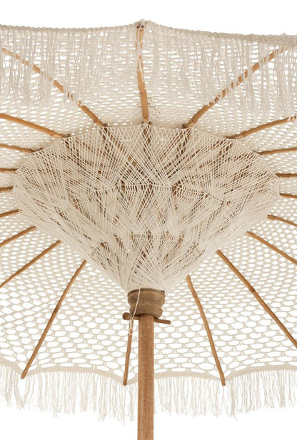 livinglovely.nl - J-Line - Parasol Macrame Katoen Wit Large - 210cm - Parasol - J-Line - livinglovely.nl