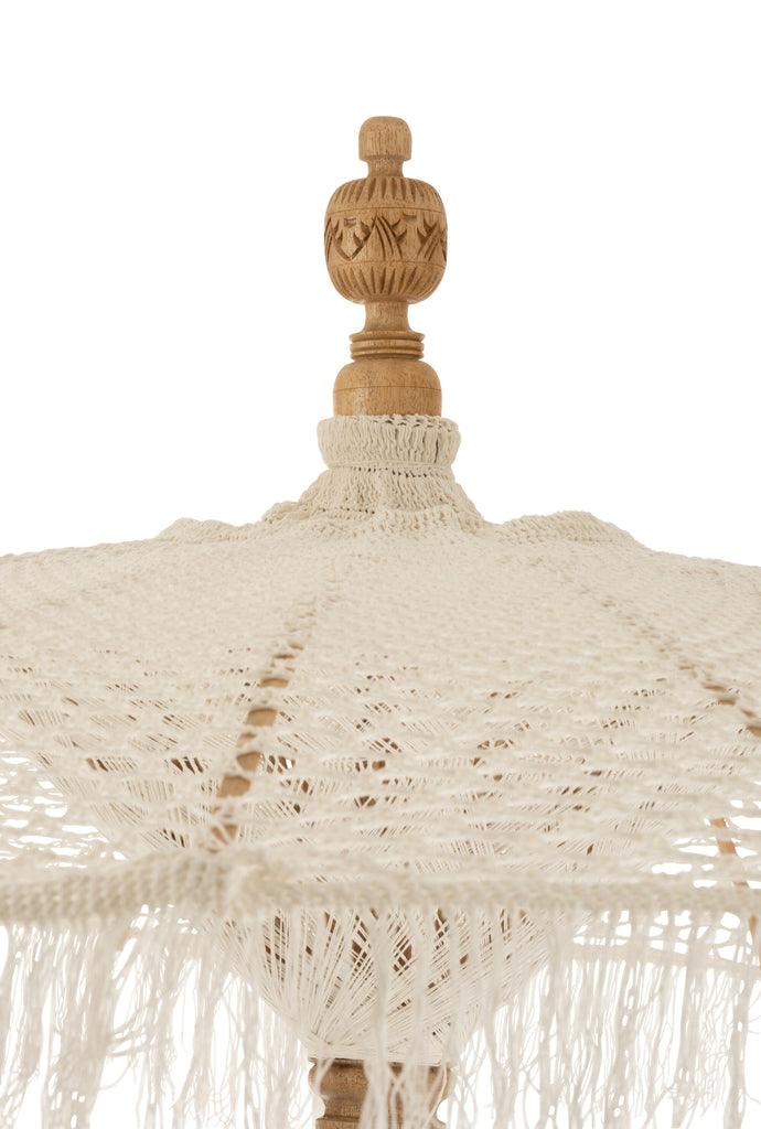 livinglovely.nl - J-Line - Parasol Macrame Katoen Wit Large - 210cm - Parasol - J-Line - livinglovely.nl