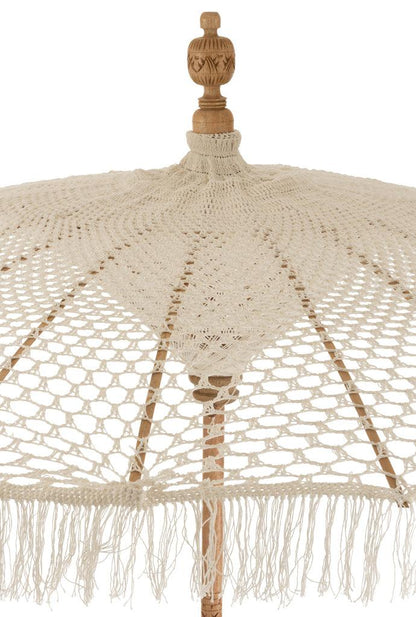 livinglovely.nl - J-Line - Parasol Macrame Katoen Wit Large - 210cm - Parasol - J-Line - livinglovely.nl