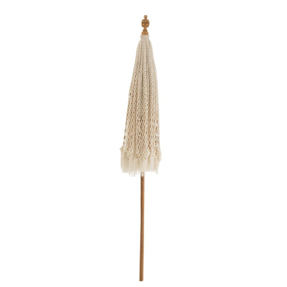 livinglovely.nl - J-Line - Parasol Macrame Katoen Wit Large - 210cm - Parasol - J-Line - livinglovely.nl