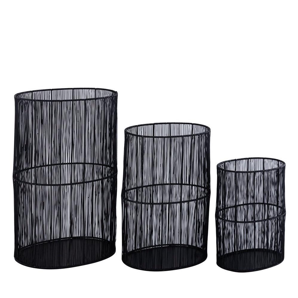 livinglovely.nl - Javi Black iron oval wired stormlight Set van 3 PTMD - Kaarshouder - PTMD - livinglovely.nl