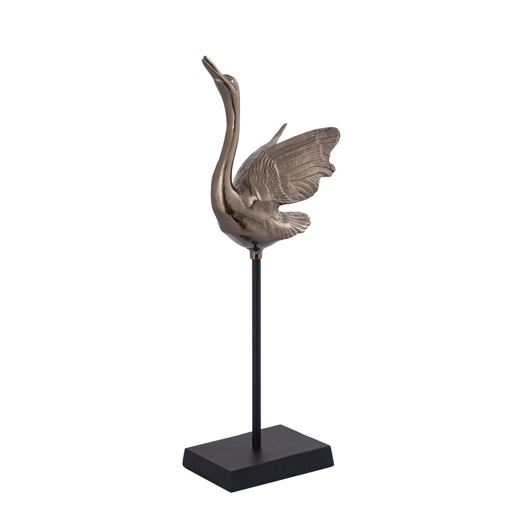 livinglovely.nl - Joycee Brass casted alu swan statue open wings PTMD - Beeld - PTMD - livinglovely.nl