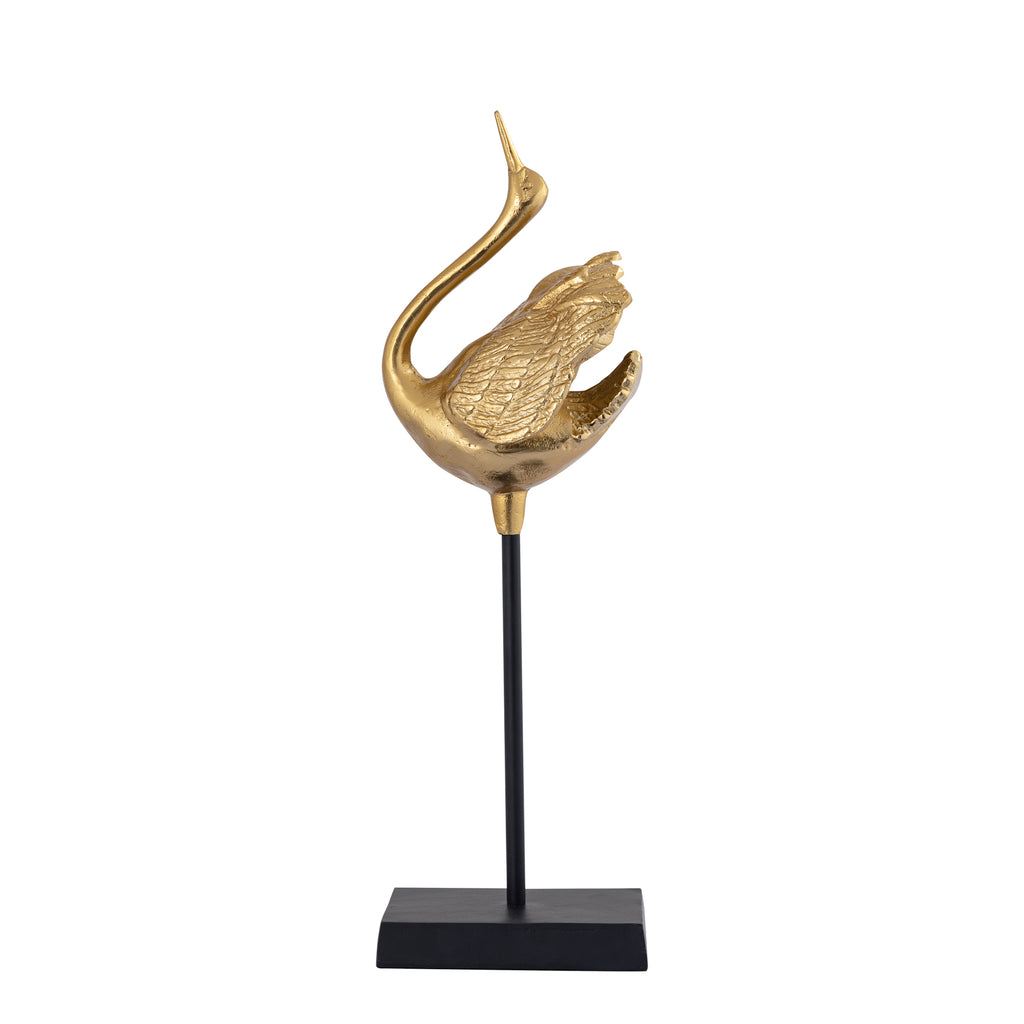 livinglovely.nl - Joycee Gold casted alu swan statue closed wings PTMD - Beeld - PTMD - livinglovely.nl