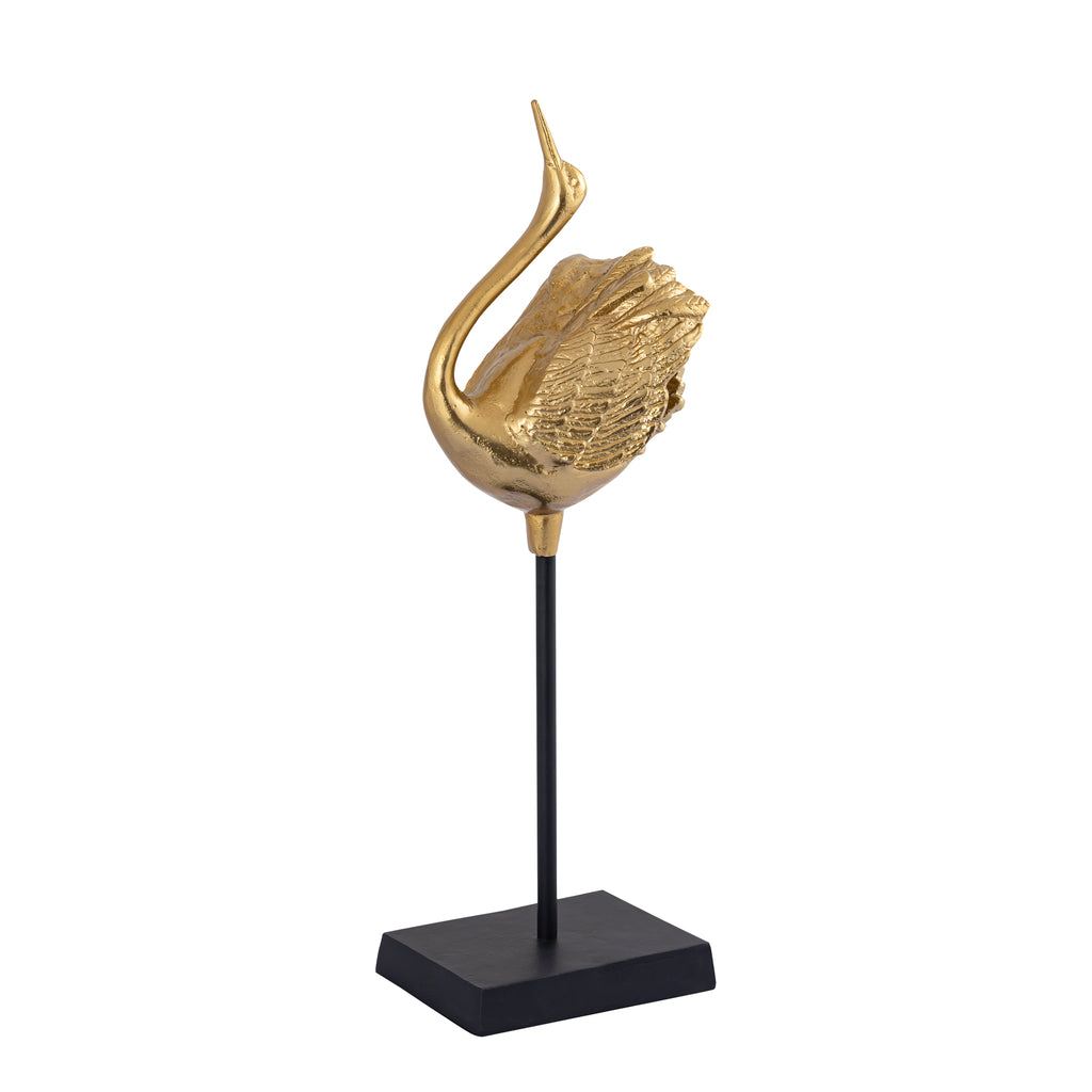 livinglovely.nl - Joycee Gold casted alu swan statue closed wings PTMD - Beeld - PTMD - livinglovely.nl