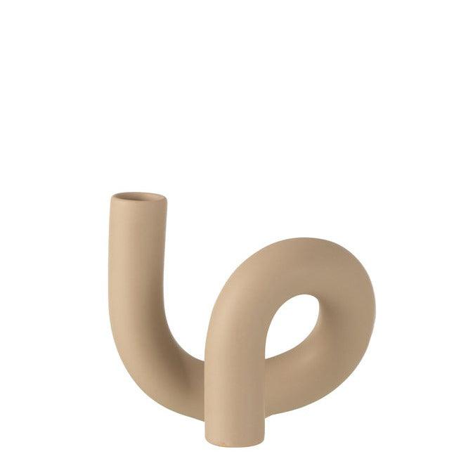 livinglovely.nl - Kaarsenhouder Torsie 1 Candle Keramiek Beige - Kaarshouder - J-Line - livinglovely.nl