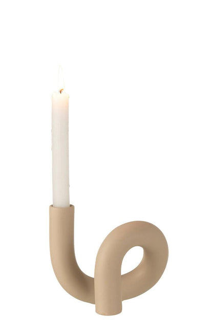 livinglovely.nl - Kaarsenhouder Torsie 1 Candle Keramiek Beige - Kaarshouder - J-Line - livinglovely.nl