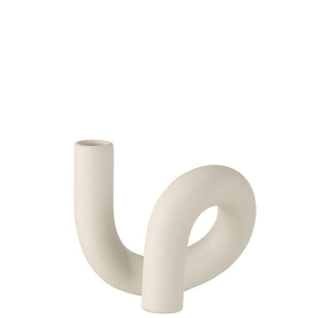 livinglovely.nl - Kaarsenhouder Torsie 1 Candle Keramiek Wit - Kaarshouder - J-Line - livinglovely.nl