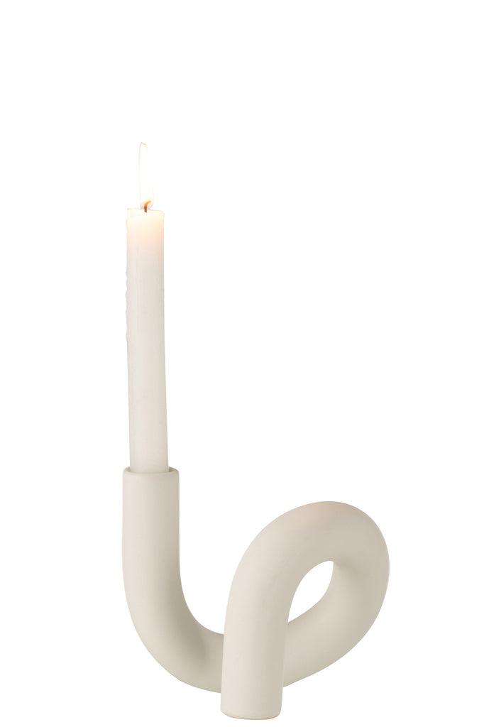 livinglovely.nl - Kaarsenhouder Torsie 1 Candle Keramiek Wit - Kaarshouder - J-Line - livinglovely.nl