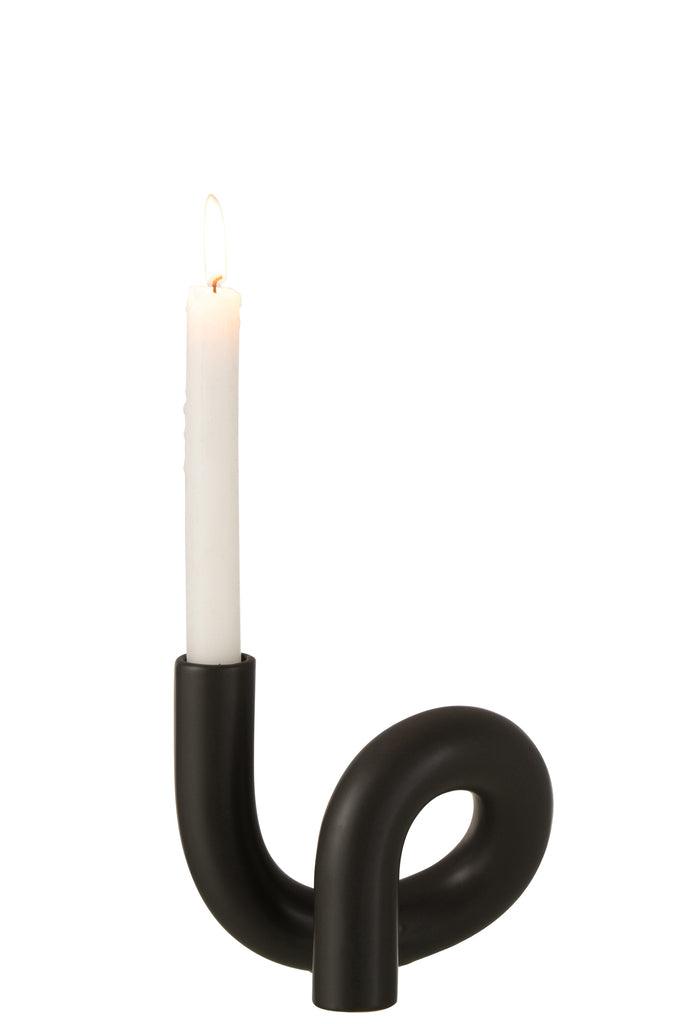 livinglovely.nl - Kaarsenhouder Torsie 1 Candle Keramiek Zwart - Kandelaar - J-Line - livinglovely.nl