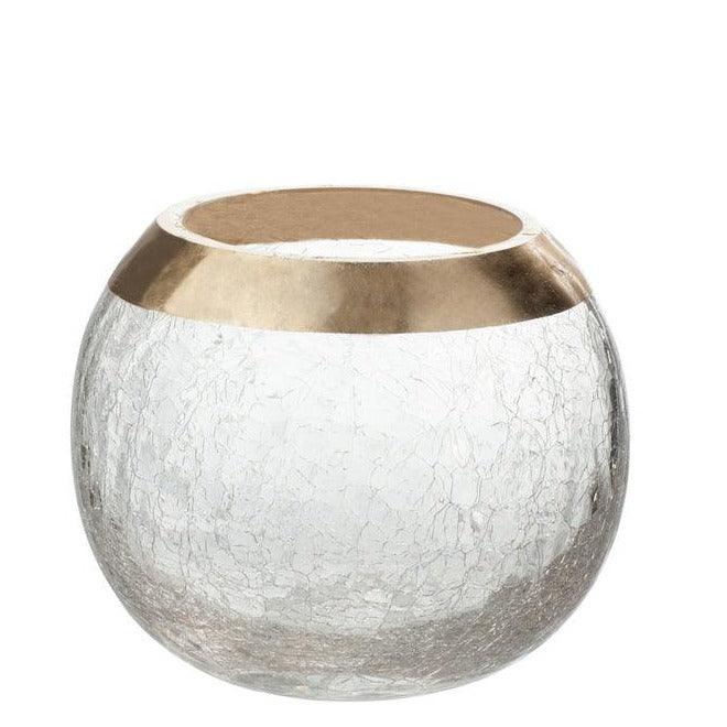 livinglovely.nl - Kaarshouder Bol Craquele Glas Transparant/Goud Medium - Kaarshouder - J-Line - livinglovely.nl