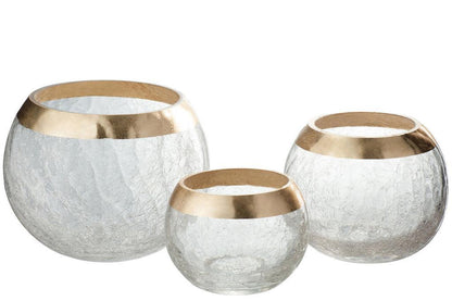 livinglovely.nl - Kaarshouder Bol Craquele Glas Transparant/Goud Medium - Kaarshouder - J-Line - livinglovely.nl