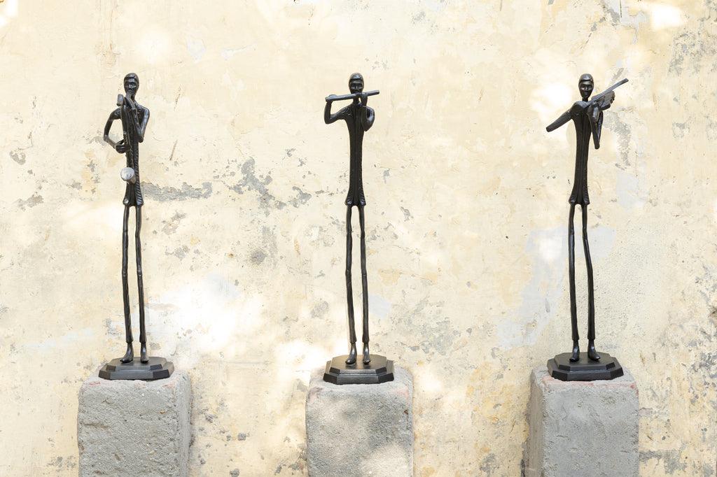 livinglovely.nl - Kali Black casted alu statue man with flute PTMD - Beeld - PTMD - livinglovely.nl