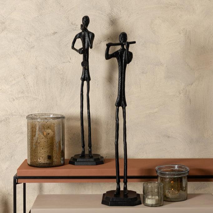 livinglovely.nl - Kali Black casted alu statue man with flute PTMD - Beeld - PTMD - livinglovely.nl