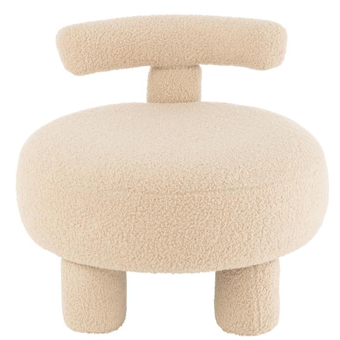 livinglovely.nl - Kruk Rond Met Rugleuning Bouclé Warm Beige - Kruk - J-Line - livinglovely.nl