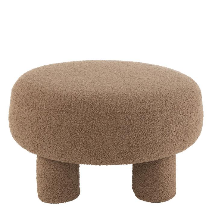 livinglovely.nl - Kruk Rond Teddy Voeten Bouclé Bruin - Kruk - J-Line - livinglovely.nl