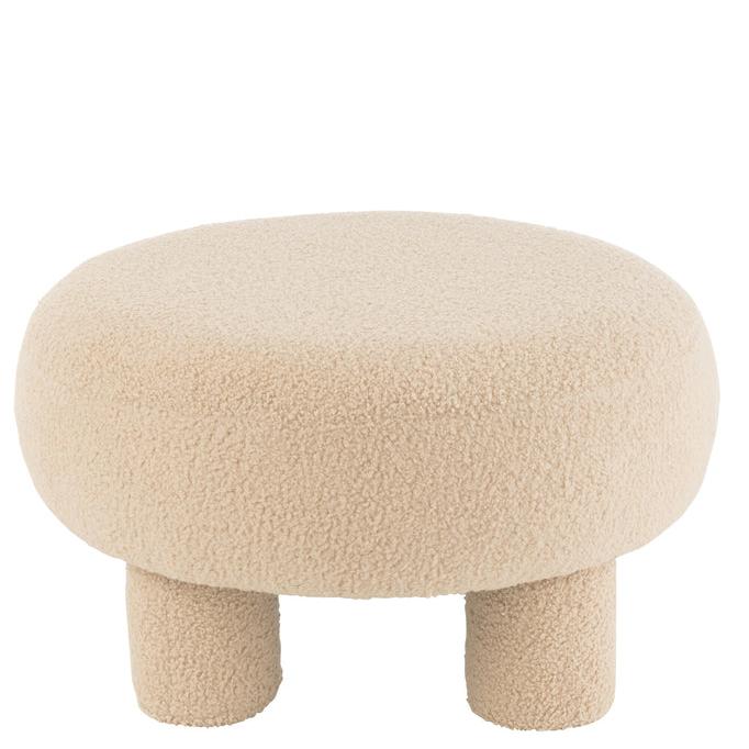 livinglovely.nl - Kruk Rond Teddy Voeten Bouclé Warm Beige - Kruk - J-Line - livinglovely.nl